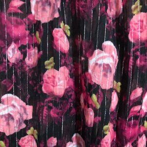 3/$15 Oversized Scarf Wrap Silver Threads Pink Roses on Black Extra Long Woven